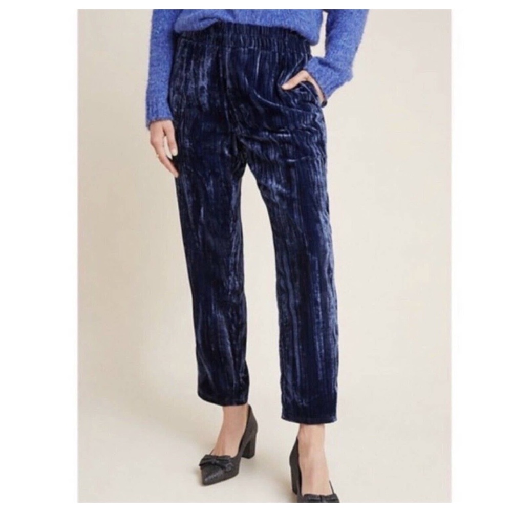 NWT Tina+Jo Anthropologie Crushed Velvet Pull On Straight Leg Ankle Pants Sz XS